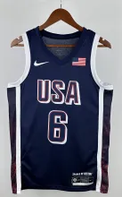 NBA Men Paris Olimpics 2024 USA National Blue #6 JAMES Jersey High Quality Name and Number Print