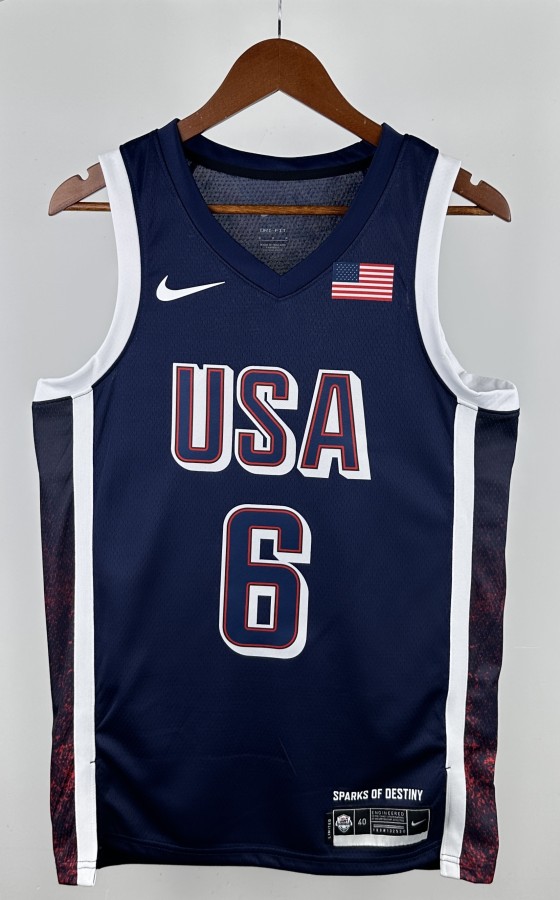 NBA Men Paris Olimpics 2024 USA National Blue #6 JAMES Jersey High Quality Name and Number Print