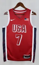 NBA Men Paris Olimpics 2024 USA National Red #7 DURANT Jersey High Quality Name and Number Print
