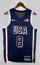 NBA Men Paris Olimpics 2024 USA National Blue #8 LEONARD Jersey High Quality Name and Number Print