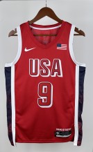 Copy NBA Men Paris Olimpics 2024 USA National Red #9 HALIBURTON Jersey High Quality Name and Number Print