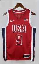 Copy NBA Men Paris Olimpics 2024 USA National Red #9 HALIBURTON Jersey High Quality Name and Number Print