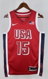 NBA Men Paris Olimpics 2024 USA National Red #15 BOOKER Jersey High Quality Name and Number Print