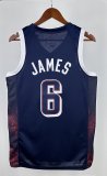 NBA Men Paris Olimpics 2024 USA National Blue #6 JAMES Jersey High Quality Name and Number Print