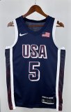 NBA Men Paris Olimpics 2024 USA National Blue #5 EDWARDS Jersey High Quality Name and Number Print