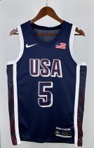 NBA Men Paris Olimpics 2024 USA National Blue #5 EDWARDS Jersey High Quality Name and Number Print