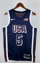 NBA Men Paris Olimpics 2024 USA National Blue #5 EDWARDS Jersey High Quality Name and Number Print