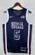 NBA Men Paris Olimpics 2024 USA National Blue #5 EDWARDS Jersey High Quality Name and Number Print