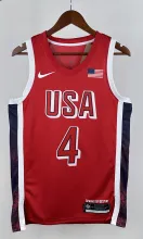 NBA Men Paris Olimpics 2024 USA National Red #4 CURRY Jersey High Quality Name and Number Print