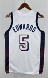 NBA Men Paris Olimpics 2024 USA National White #5 EDWARDS Jersey High Quality Name and Number Print