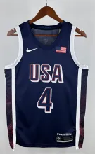 NBA Men Paris Olimpics 2024 USA National Blue #4 CURRY Jersey High Quality Name and Number Print