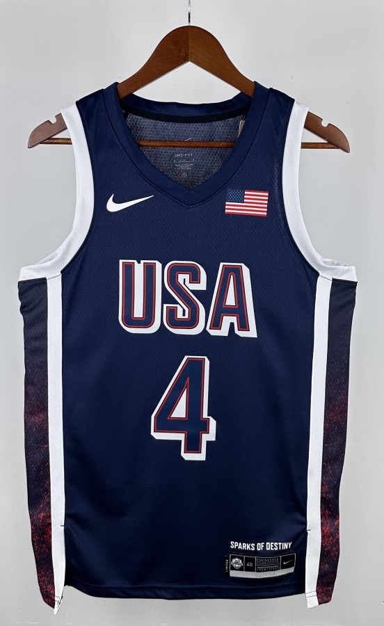 NBA Men Paris Olimpics 2024 USA National Blue #4 CURRY Jersey High Quality Name and Number Print
