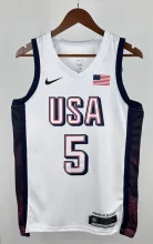 NBA Men Paris Olimpics 2024 USA National White #5 EDWARDS Jersey High Quality Name and Number Print