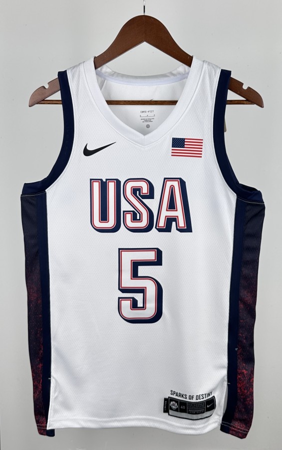 NBA Men Paris Olimpics 2024 USA National White #5 EDWARDS Jersey High Quality Name and Number Print