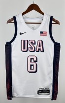 NBA Men Paris Olimpics 2024 USA National White #6 JAMES Jersey High Quality Name and Number Print