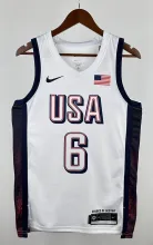 NBA Men Paris Olimpics 2024 USA National White #6 JAMES Jersey High Quality Name and Number Print
