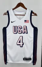 NBA Men Paris Olimpics 2024 USA National White #4 CURRY Jersey High Quality Name and Number Print