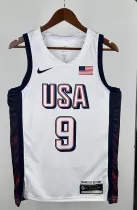 NBA Men Paris Olimpics 2024 USA National White #9 HALIBURTON Jersey High Quality Name and Number Print