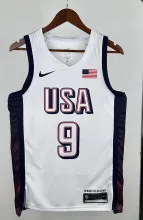 NBA Men Paris Olimpics 2024 USA National White #9 HALIBURTON Jersey High Quality Name and Number Print