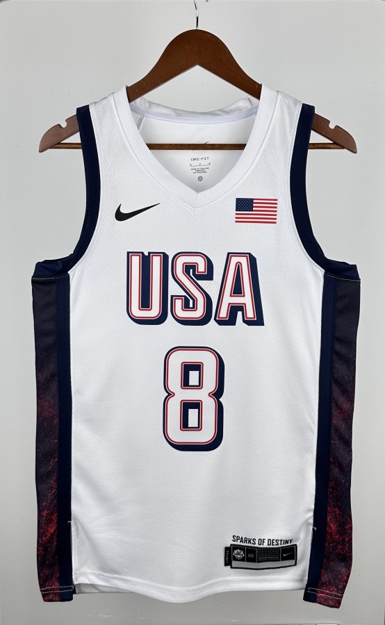 NBA Men Paris Olimpics 2024 USA National White #8 LEONARD Jersey High Quality Name and Number Print