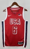 NBA Men Paris Olimpics 2024 USA National Red #6 JAMES Jersey High Quality Name and Number Print
