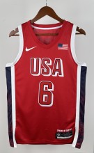 NBA Men Paris Olimpics 2024 USA National Red #6 JAMES Jersey High Quality Name and Number Print