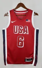 NBA Men Paris Olimpics 2024 USA National Red #6 JAMES Jersey High Quality Name and Number Print