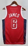 NBA Men Paris Olimpics 2024 USA National Red #6 JAMES Jersey High Quality Name and Number Print