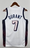 NBA Men Paris Olimpics 2024 USA National White #7 DURANT Jersey High Quality Name and Number Print