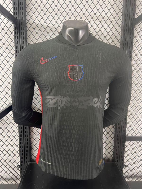 24/25 Barcelona TRAVIS SCOTT Away Long Sleeve Jersey Special Sponsors Player Version  1:1 Quality