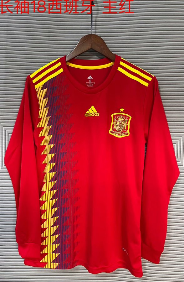 2018 Spain Home Fans VersionLong Sleeve Retro Jersey