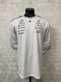 2025 Mercedes F1 Team Round Collar POLO Long Sleeve White T-Shirt