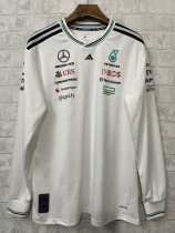 2025 Mercedes F1 Team Round Collar POLO Long Sleeve White T-Shirt