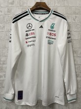 2025 Mercedes F1 Team Round Collar POLO Long Sleeve White T-Shirt