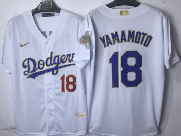 2025 Los Angeles Dodgers YAMAMOTO 18 Whtie Baseball Jersey