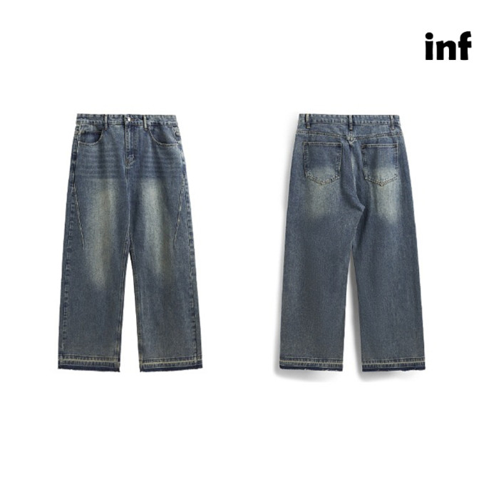 Men Women Washed Wide-leg Jeans Straight Leg Pants Bottoms Trousers Outfits Casual Jeans