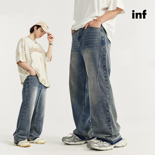 Men Women Washed Wide-leg Jeans Straight Leg Pants Bottoms Trousers Outfits Casual Jeans