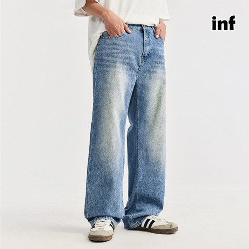 Men Women Washed Straight Leg Jeans Bottoms Trousers Outfits Casual Jeans