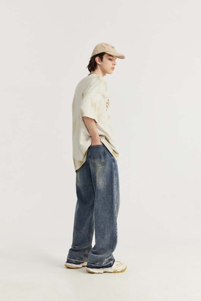 Men Women Washed Wide-leg Jeans Straight Leg Pants Bottoms Trousers Outfits Casual Jeans