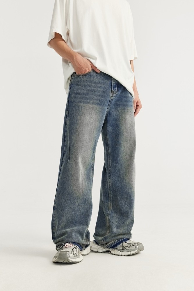 Men Women Washed Wide-leg Jeans Straight Leg Pants Bottoms Trousers Outfits Casual Jeans