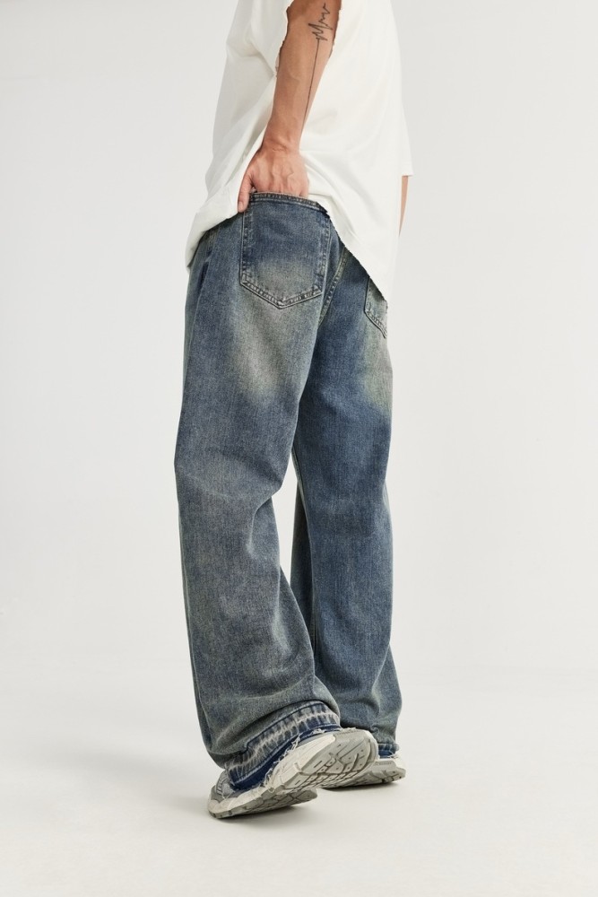 Men Women Washed Wide-leg Jeans Straight Leg Pants Bottoms Trousers Outfits Casual Jeans