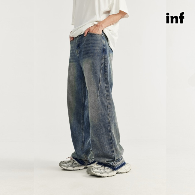 Men Women Washed Wide-leg Jeans Straight Leg Pants Bottoms Trousers Outfits Casual Jeans