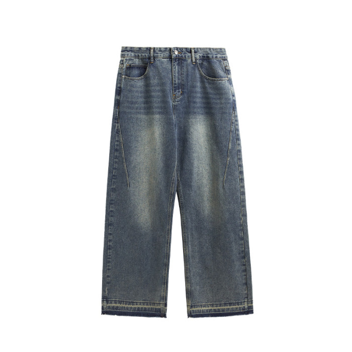Men Women Washed Wide-leg Jeans Straight Leg Pants Bottoms Trousers Outfits Casual Jeans