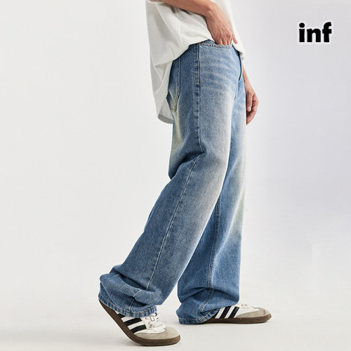 Men Women Washed Straight Leg Jeans Bottoms Trousers Outfits Casual Jeans