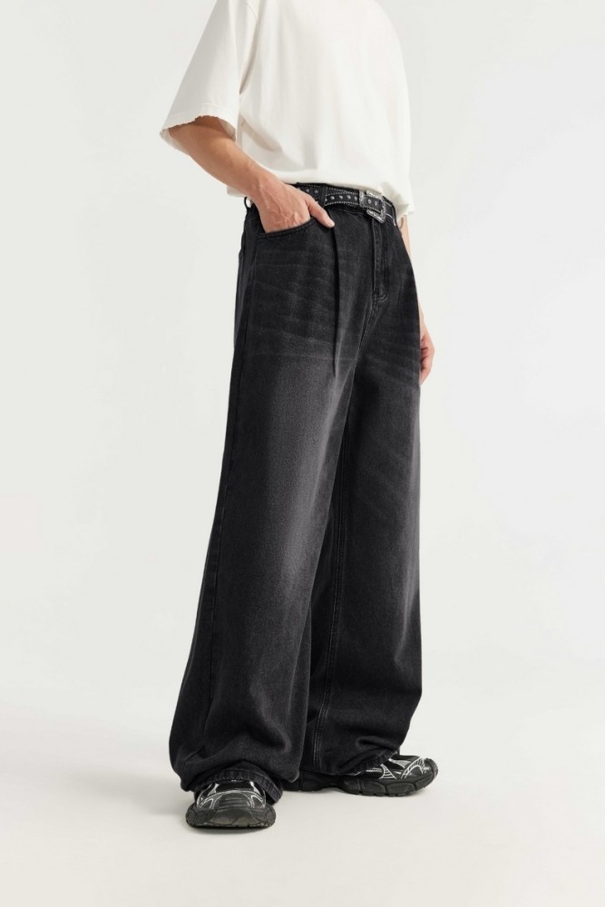 Men Women Mid High Waisted Washed Wide-leg Jeans Straight Leg Jeans Bottoms Trousers Outfits Casual Jeans