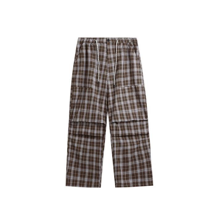 Men Women Plaid Pattern Wide-leg Pants Trousers Loose Pants Casual Pants