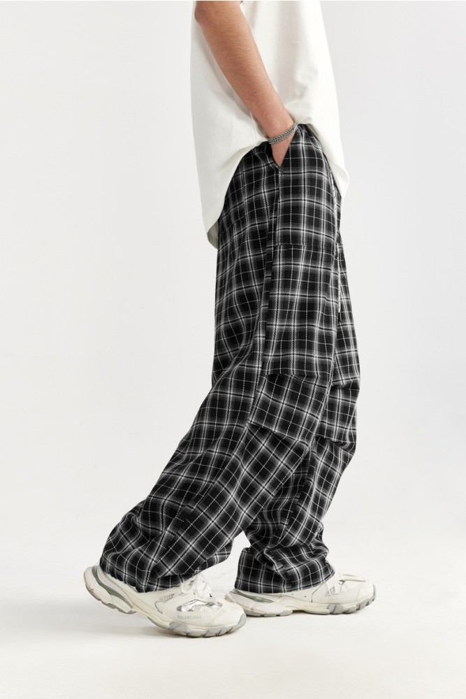 Men Women Plaid Pattern Wide-leg Pants Trousers Loose Pants Casual Pants