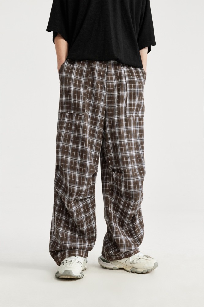 Men Women Plaid Pattern Wide-leg Pants Trousers Loose Pants Casual Pants