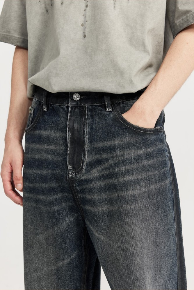 Men Women Vintage Brushed Wide-leg Jeans Straight Leg Jeans Bottoms Trousers Outfits Casual Jeans
