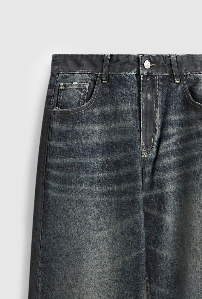 Men Women Vintage Brushed Wide-leg Jeans Straight Leg Jeans Bottoms Trousers Outfits Casual Jeans